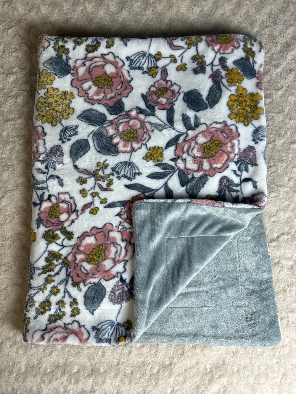 Queenwest Trading Co Floral Baby Blanket Gray White Pink Yellow Flowers Soft